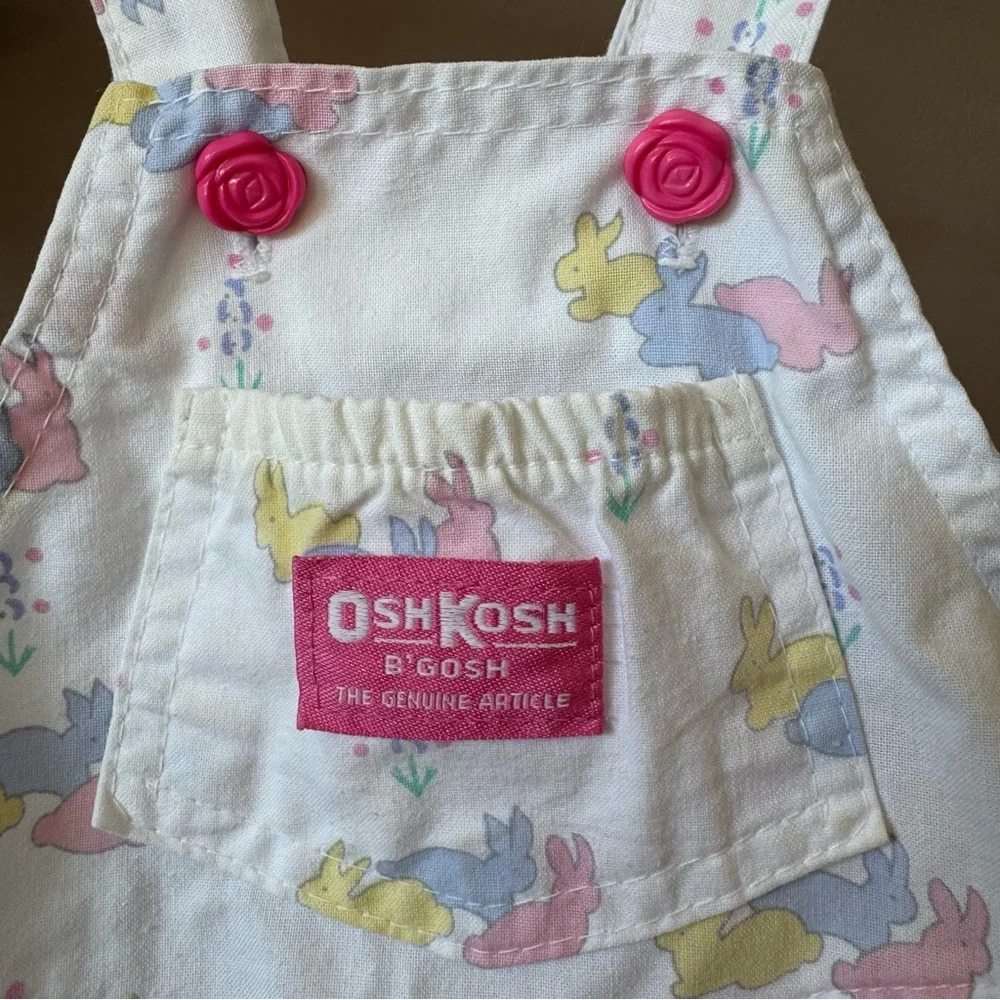 Vintage Osh‎ Kosh B’Gosh Baby Bunny Rabbit Print Short Overalls 12 months